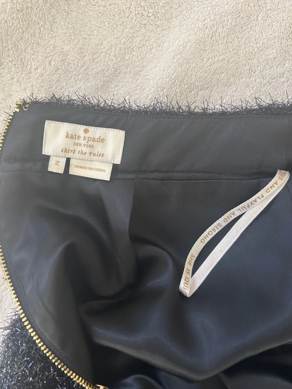 Kate Spade black fuzzy shimmer Robbie mini skirt